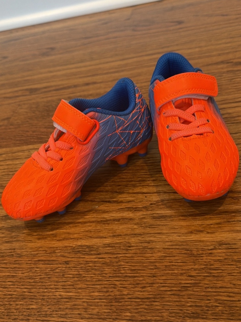 Kids Orange and Blue Soccer Cleats - Velcro Strap